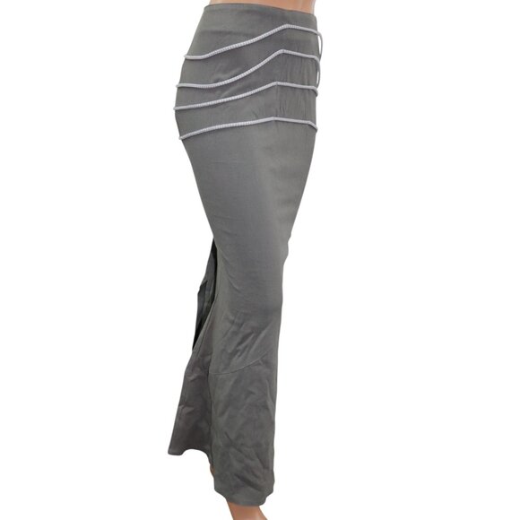 Y2K Canadian Gray Fitted High Waisted STRETCH Maxi Skirt Cascading Rope Detail - Picture 1 of 7